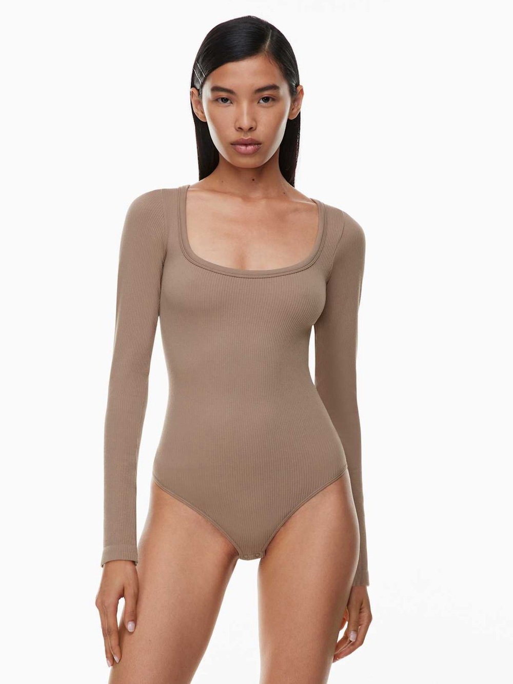 Aritzia Babaton Rib Seamless Scoop Longsleeve Bodysuit - Grey SIZE XS